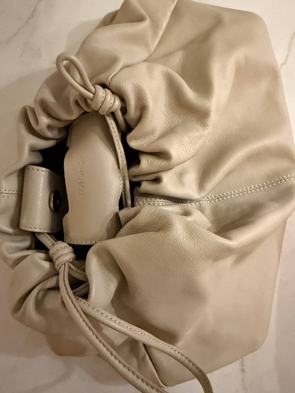 Topshop Cream Ruched Drawstring Wristlet